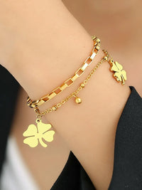Gold Bracelet with Four-Leaf Clover Charm | Women's Lucky Jewellery-GOLD-State of Style
