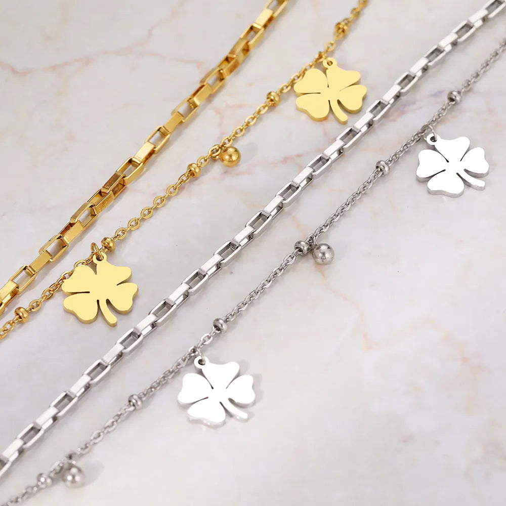 Gold Bracelet with Four-Leaf Clover Charm | Women's Lucky Jewellery-GOLD-State of Style