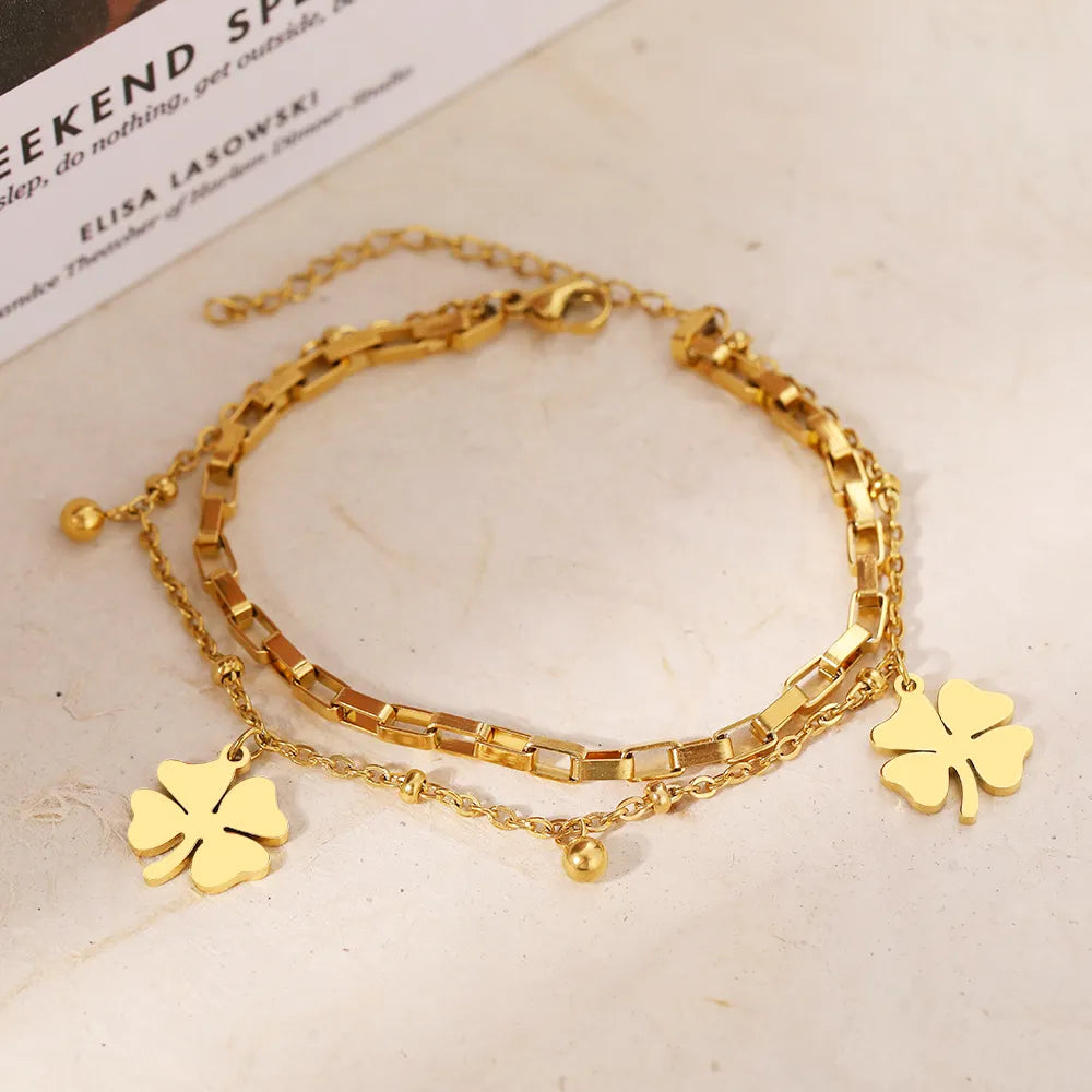 Gold Bracelet with Four-Leaf Clover Charm | Women's Lucky Jewellery-GOLD-State of Style