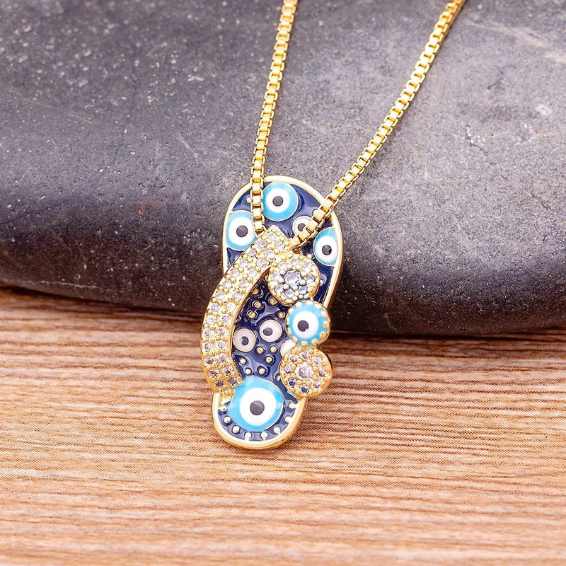 Gold Chain with Flip Flop Pendant and Evil Eye - Selma-State of Style