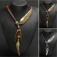 Gold Feather Necklace | Boho Style Jewellery-GOLD-BROWN-State of Style