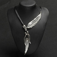 Gold Feather Necklace | Boho Style Jewellery-SILVER BLACK-State of Style