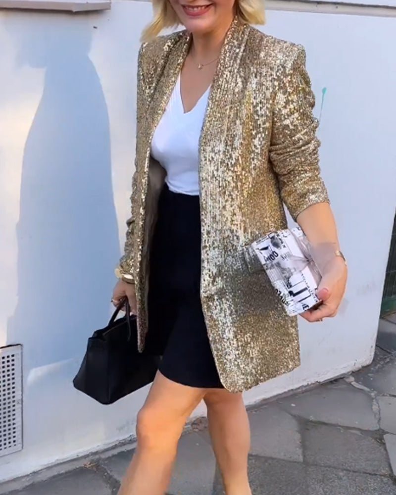 Gold Glitter Jacket with Sequins - Rosamund-Gold-S-State of Style