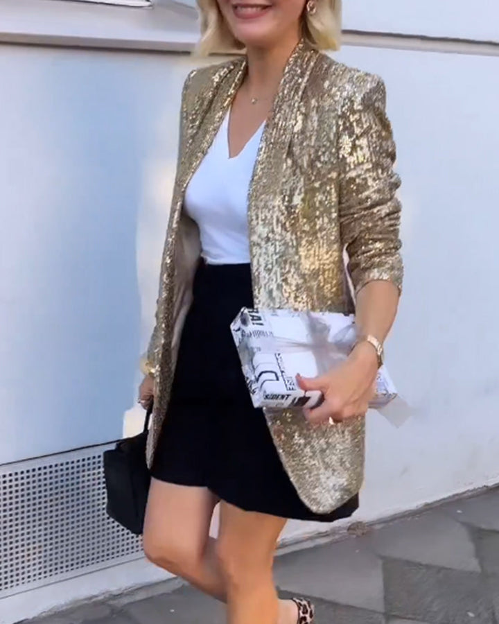 Gold Glitter Jacket with Sequins - Rosamund-Gold-S-State of Style