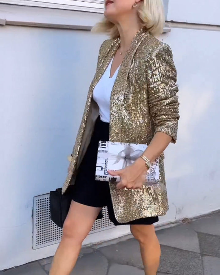 Gold Glitter Jacket with Sequins - Rosamund-Gold-S-State of Style