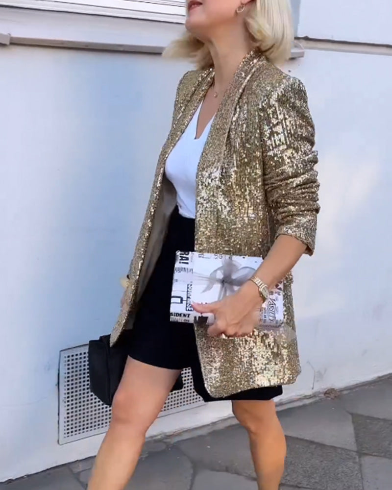Gold Glitter Jacket with Sequins - Rosamund-Gold-S-State of Style