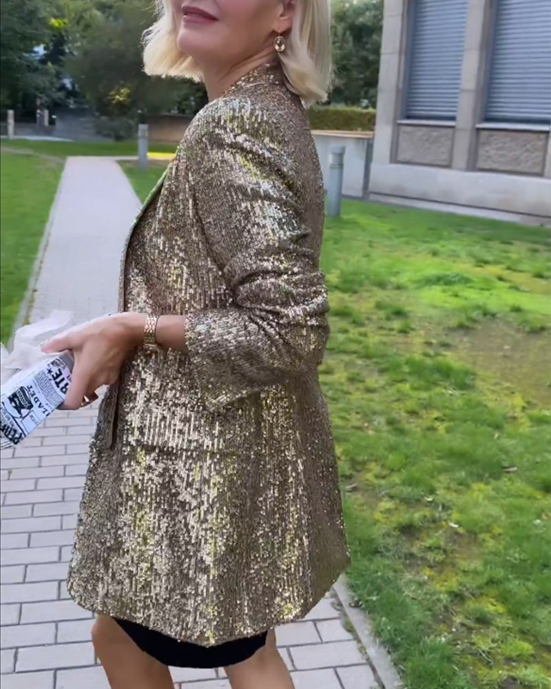 Gold Glitter Jacket with Sequins - Rosamund-Gold-S-State of Style