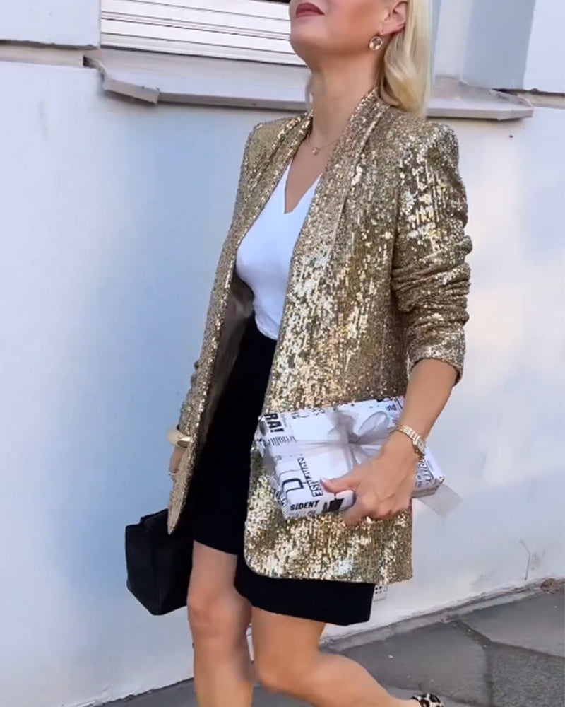 Gold Glitter Jacket with Sequins - Rosamund-Gold-S-State of Style