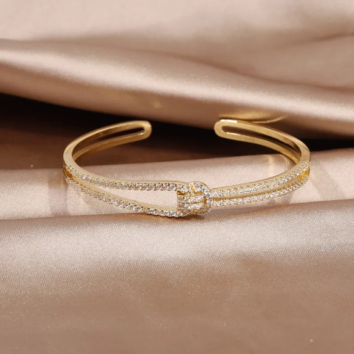 Gold Knot Crystal Bangle-GOLD-State of Style