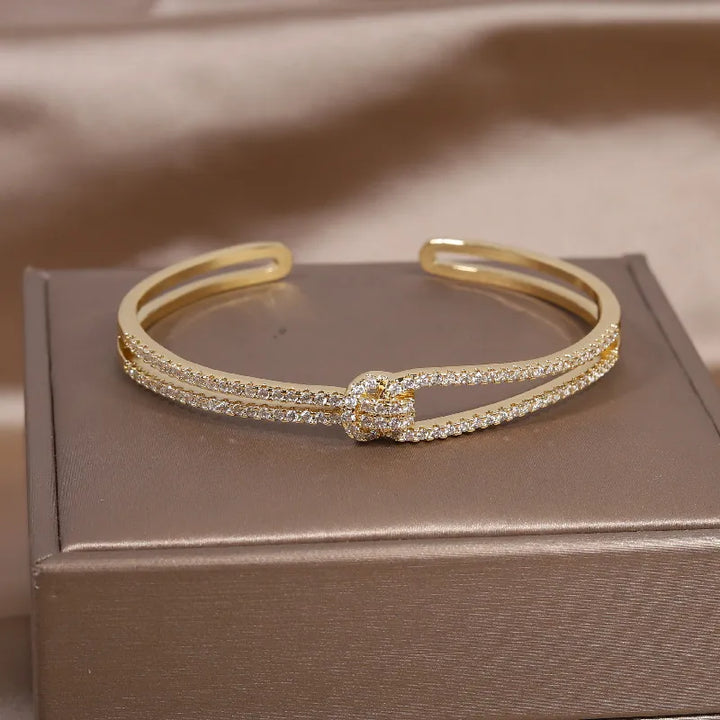 Gold Knot Crystal Bangle-GOLD-State of Style