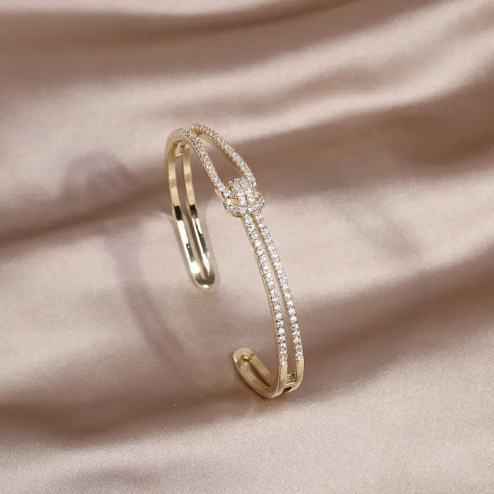 Gold Knot Crystal Bangle-GOLD-State of Style