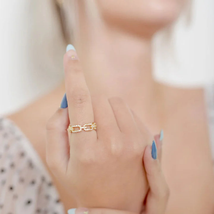 Gold Link Ring with Zirconia - Marina-State of Style