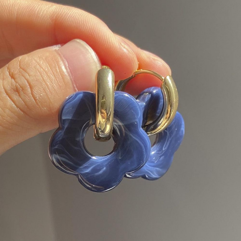Gold Plated Flower Earrings - Valeria-Blue-State of Style