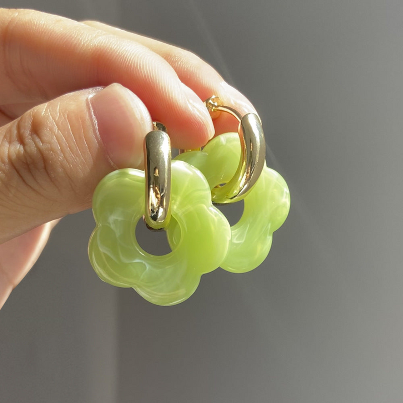 Gold Plated Flower Earrings - Valeria-Light green-State of Style