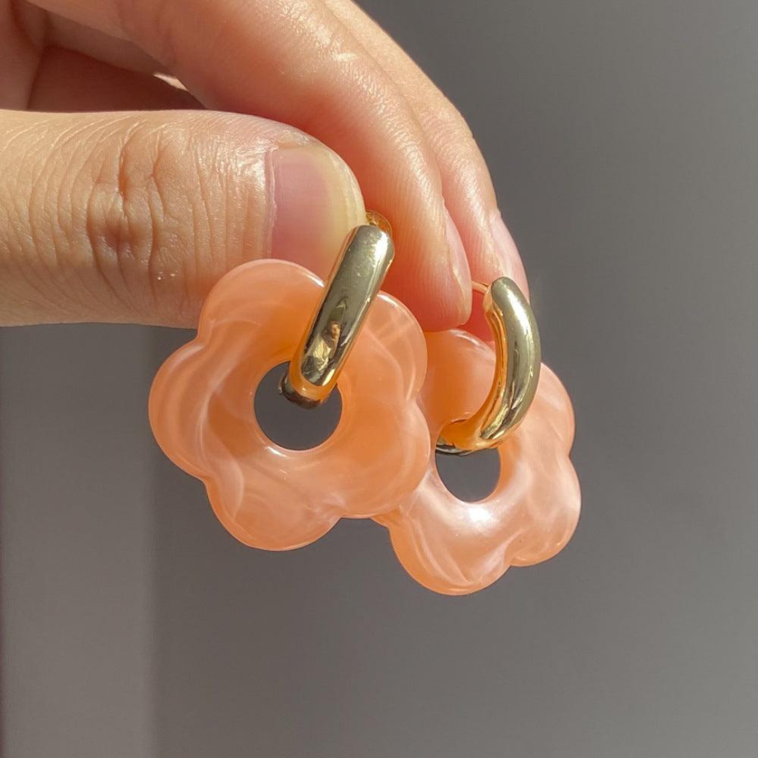 Gold Plated Flower Earrings - Valeria-Orange-State of Style