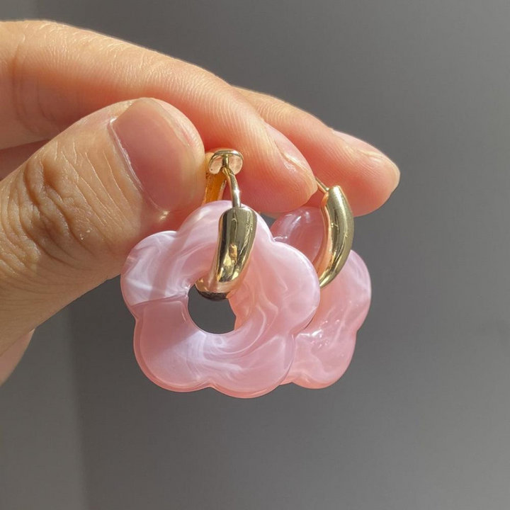 Gold Plated Flower Earrings - Valeria-Pink-State of Style