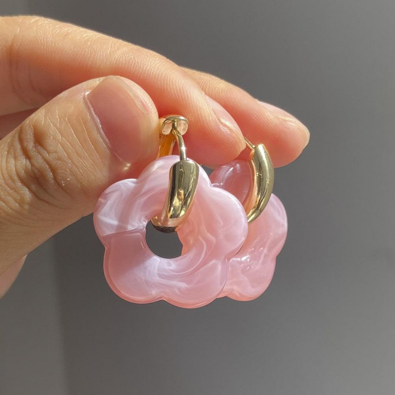 Gold Plated Flower Earrings - Valeria-Pink-State of Style
