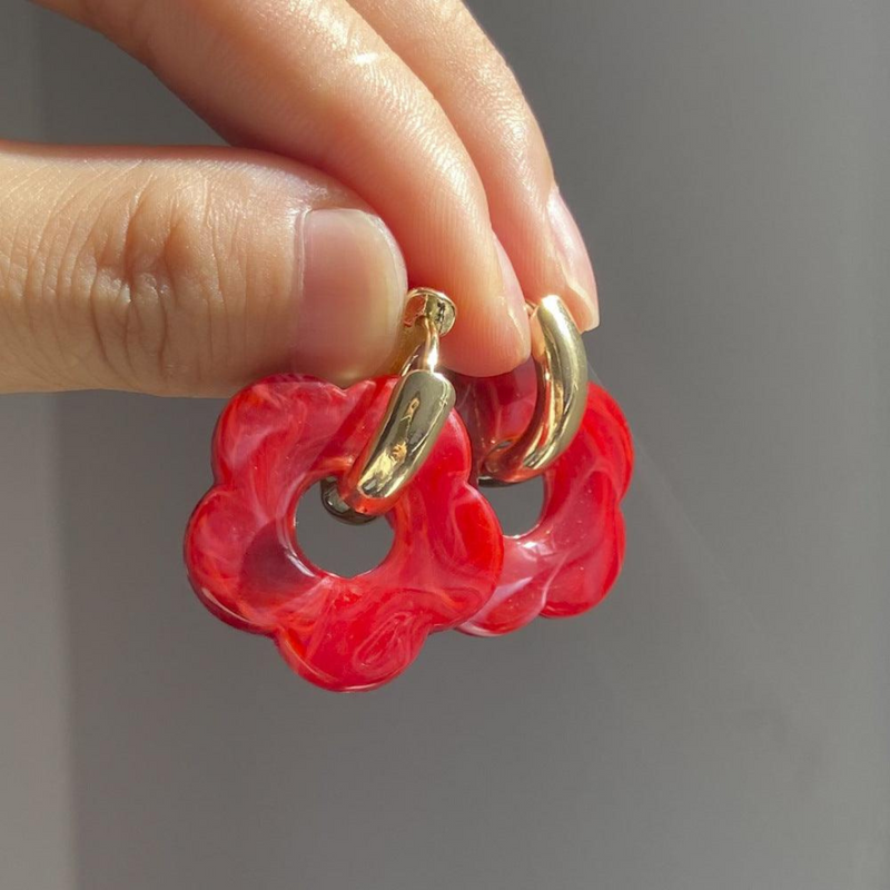 Gold Plated Flower Earrings - Valeria-Red-State of Style
