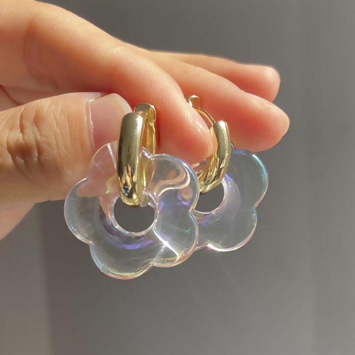 Gold Plated Flower Earrings - Valeria-Transparent-State of Style