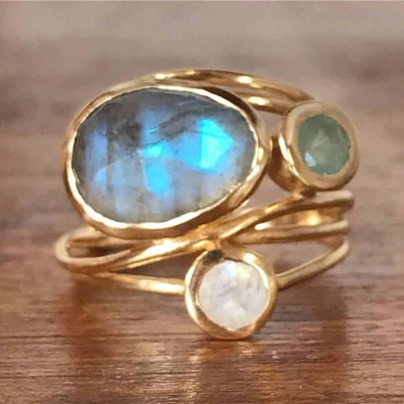 Golden Boho Ring with Crystals - Sophia-6-State of Style