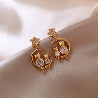 Golden Cat Earrings with Zirconia – Feline-State of Style
