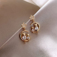 Golden Cat Earrings with Zirconia – Feline-State of Style