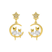 Golden Cat Earrings with Zirconia – Feline-State of Style