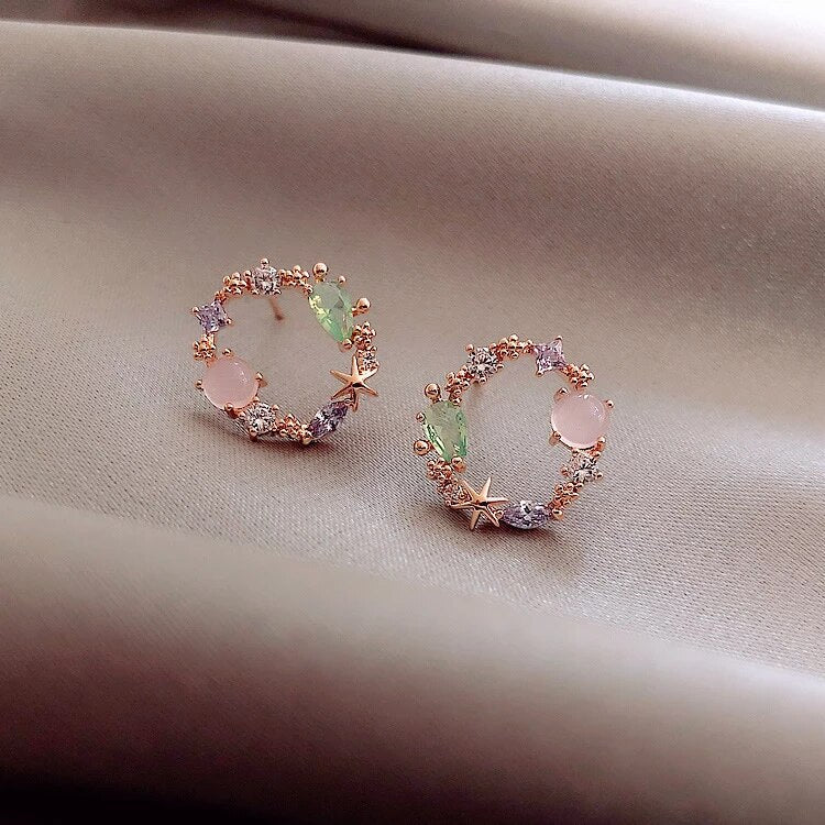 Golden Flower Earrings with Zirconia - Fiorella-State of Style