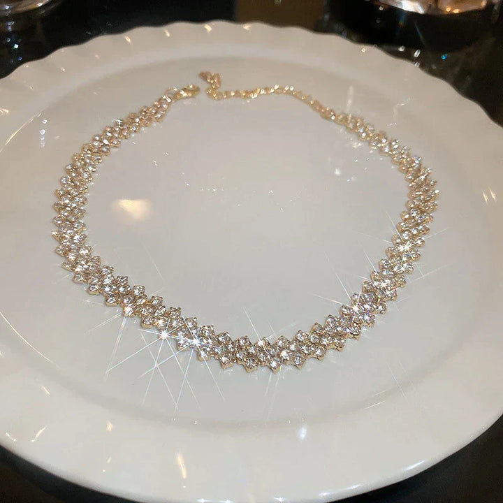 Golden Gala Rhinestone Geometric Necklace-State of Style