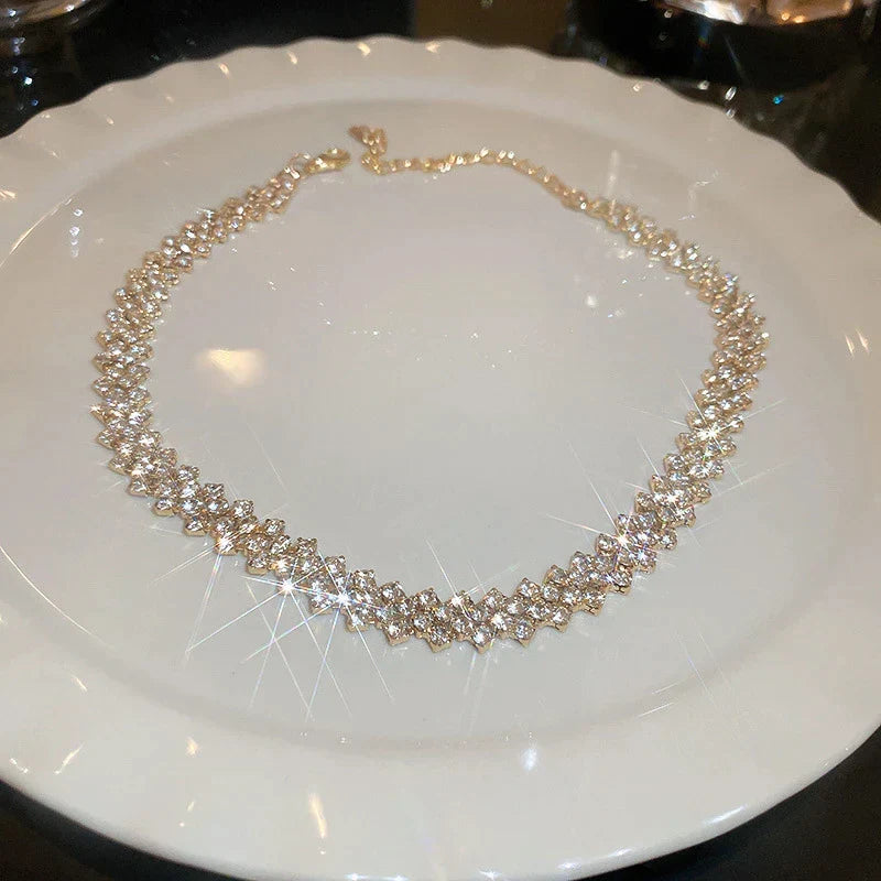 Golden Gala Rhinestone Geometric Necklace-State of Style