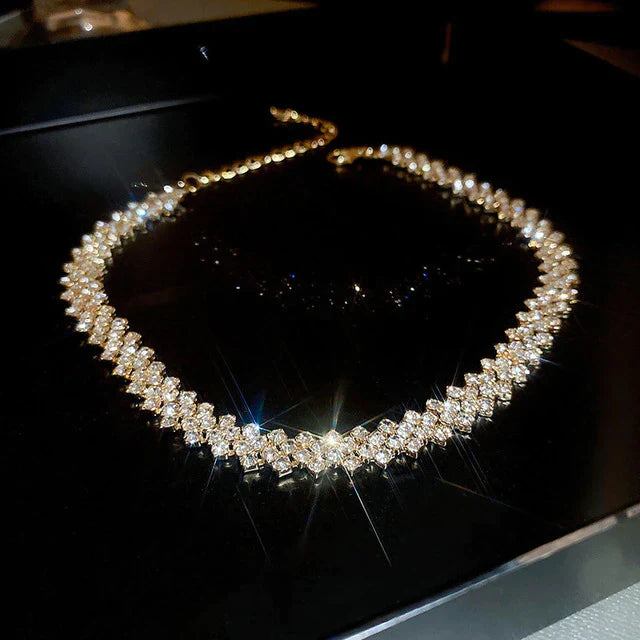 Golden Gala Rhinestone Geometric Necklace-State of Style