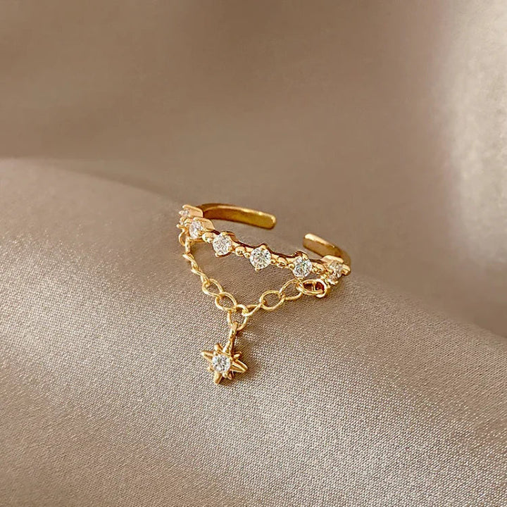 Golden Hexagram Chain Ring - Lyra-State of Style