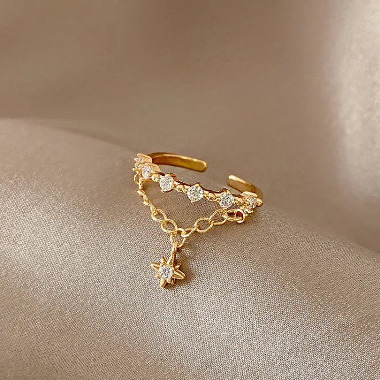 Golden Hexagram Chain Ring - Lyra-State of Style