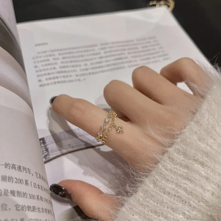 Golden Hexagram Chain Ring - Lyra-State of Style