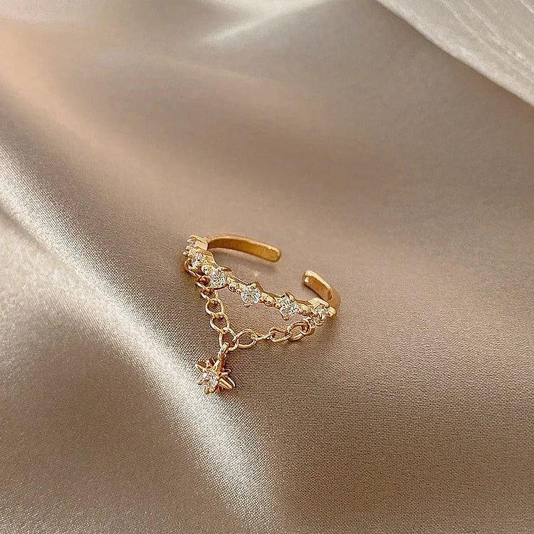 Golden Hexagram Chain Ring - Lyra-State of Style