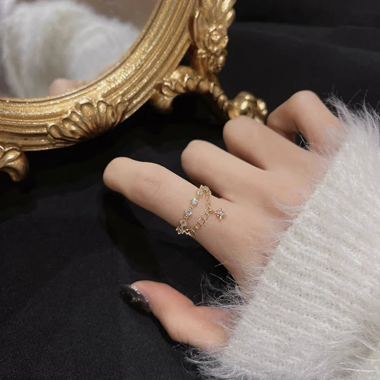 Golden Hexagram Chain Ring - Lyra-State of Style