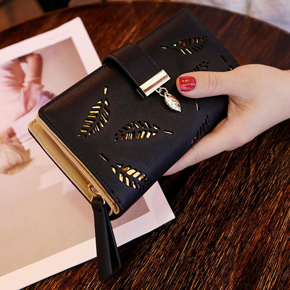 Golden Leaf PU Leather Wallet-Black-Long Wallet-State of Style