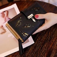 Golden Leaf PU Leather Wallet-Black-Long Wallet-State of Style