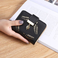 Golden Leaf PU Leather Wallet-Black-Short Wallet-State of Style
