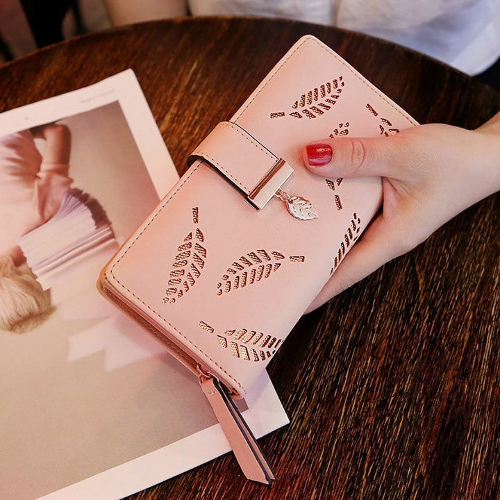 Golden Leaf PU Leather Wallet-Pink-Long Wallet-State of Style