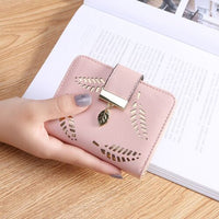 Golden Leaf PU Leather Wallet-Pink-Short Wallet-State of Style