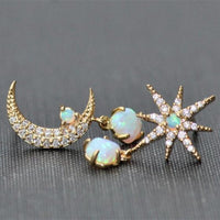 Golden Moon and Star Earrings with Opal - Aurora-State of Style