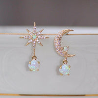 Golden Moon and Star Earrings with Opal - Aurora-State of Style