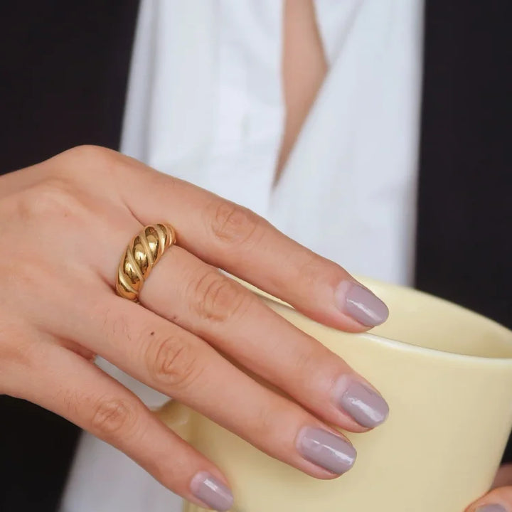 Golden Rope Dome Ring - Selene-5-State of Style