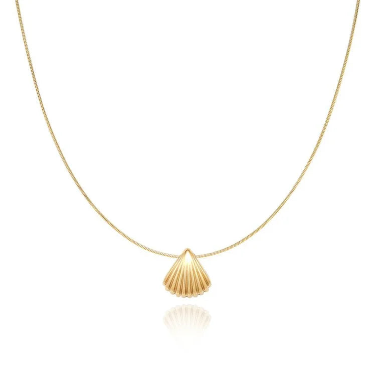 Golden Scallop Flower Necklace - Lilac-State of Style