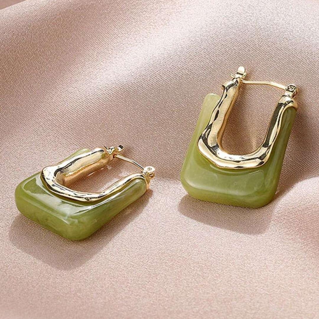 Golden Vintage Earrings with Green Enamel - Celia-State of Style