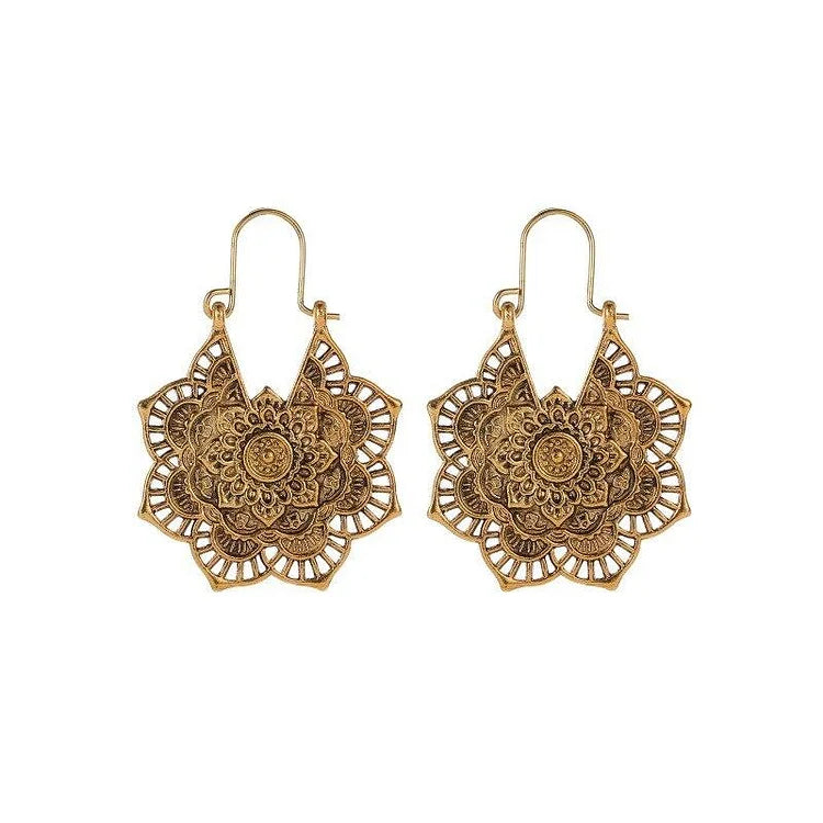 Golden/Silver Lotus Mandala Earrings - Isolde-Vintage Gold-State of Style