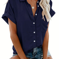 Grace Kraag Blouse | Comfortable Button Closure-Marine Blue-S-State of Style