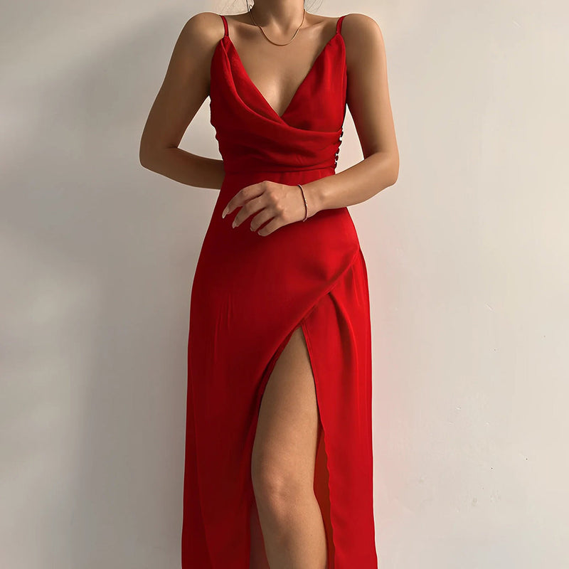 Grace Midi Dress with Spaghetti Straps-Red-S-State of Style