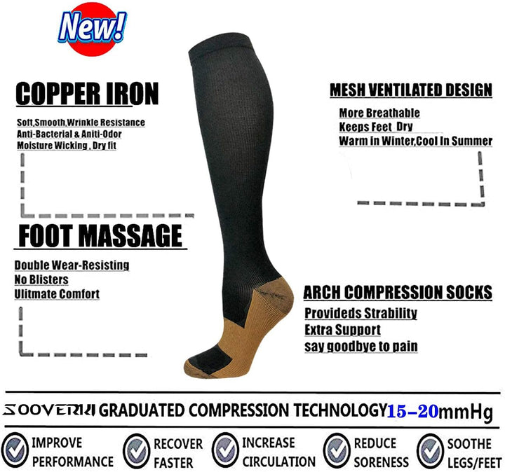Gradual Compression Copper Socks 15-20mmHg (8 Pairs) - StepRelief-Black 1-S-M-State of Style
